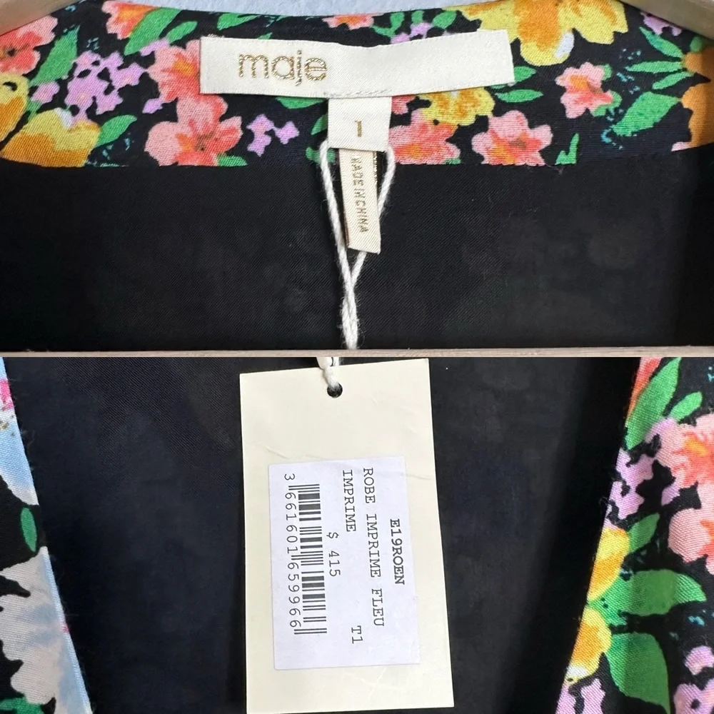 Maje Roen Floral Asymmetric Midi Dress NEW - Picture 10 of 14